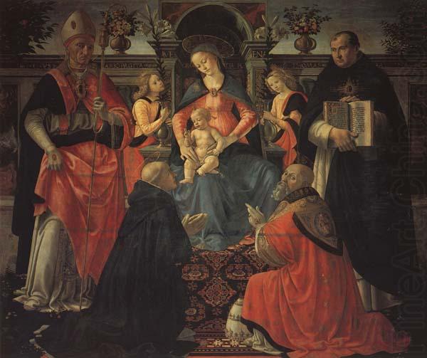 Domenicho Ghirlandaio Thronende Madonna mit den Heiligen Donysius Areopgita,Domenicus,Papst Clemens und Thomas von Aquin china oil painting image